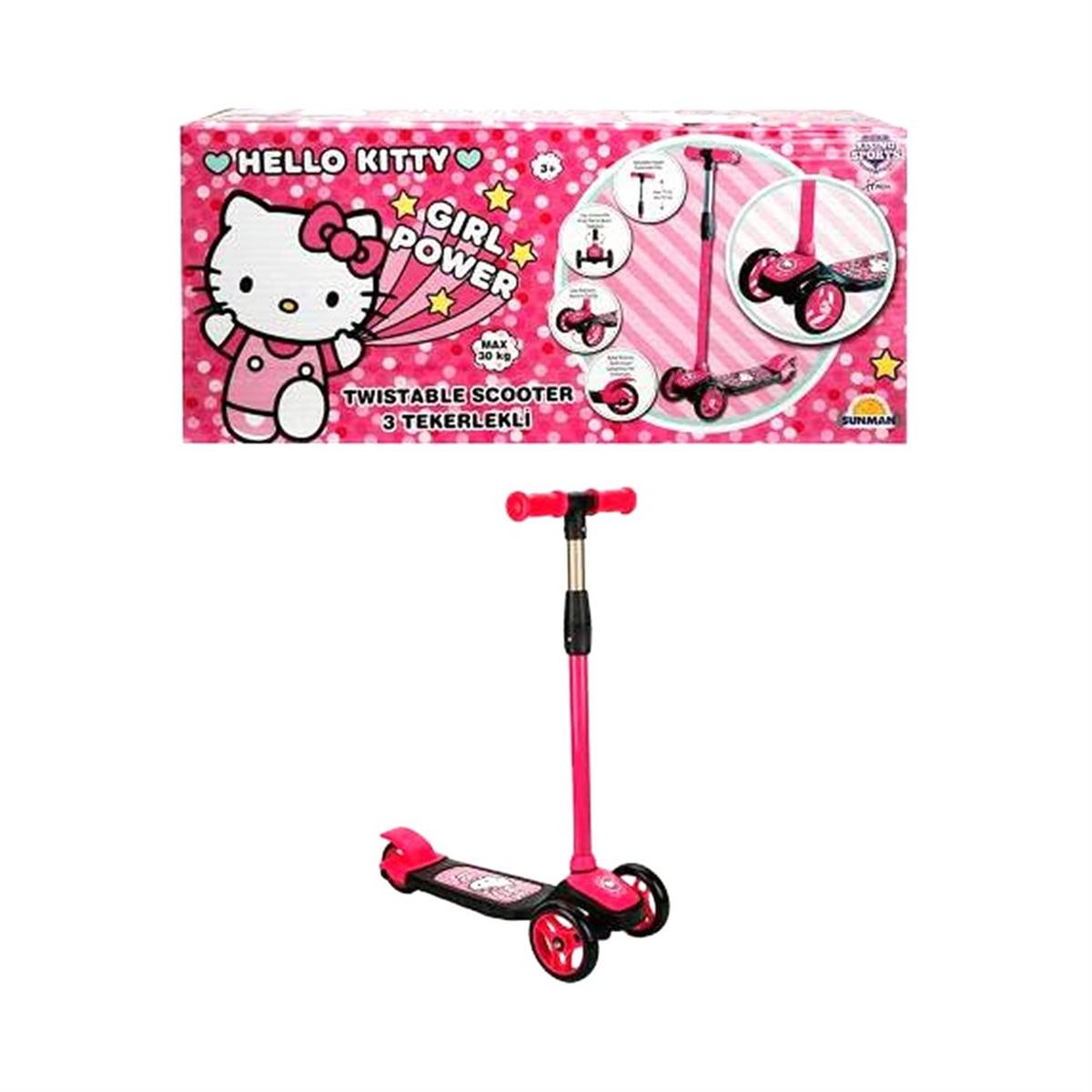 SUNMAN HELLO KİTTY GİRL POWER 3068 3 TEKERLEKLİ SCOOTER FRENLİ 3+ 1