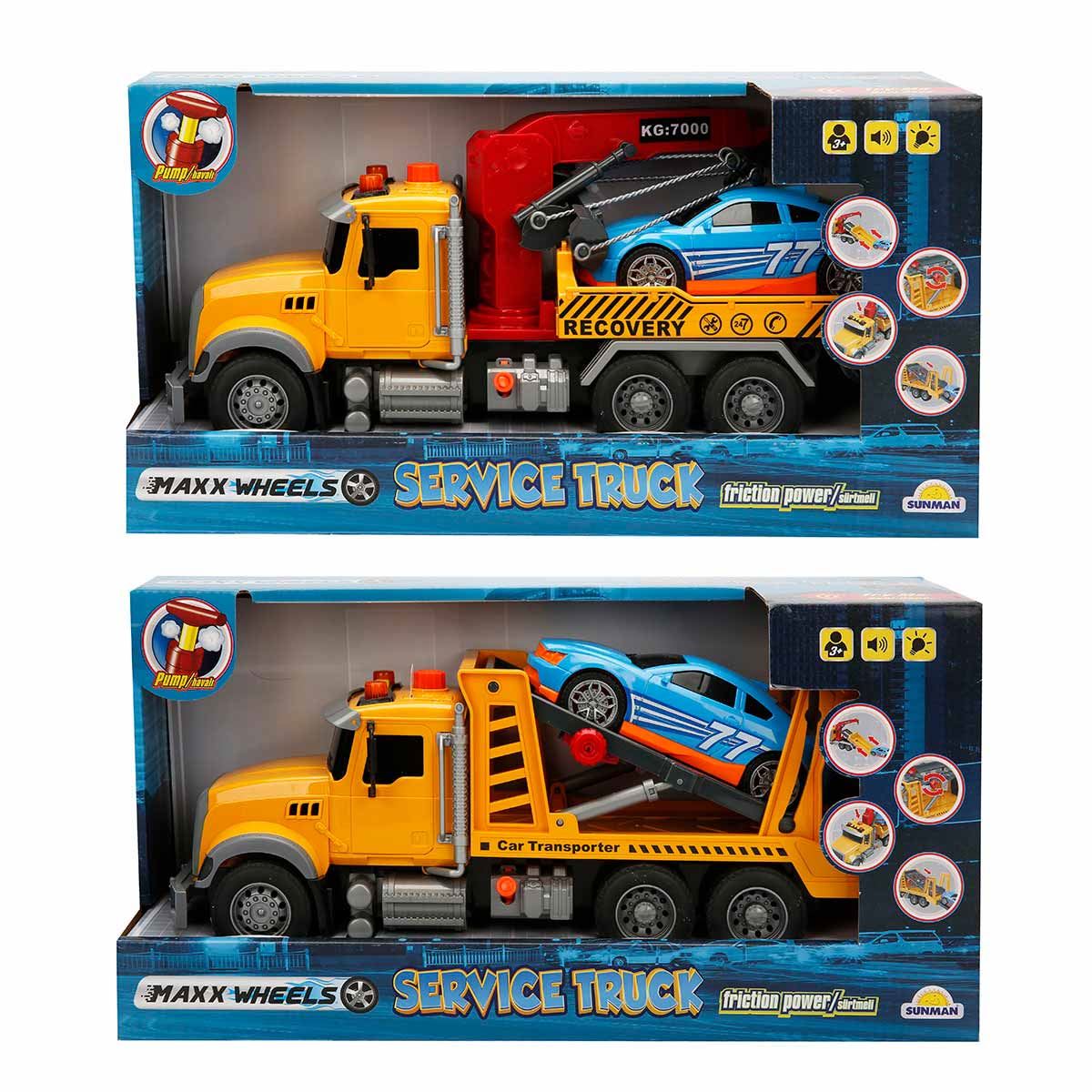 SUNMAN SÜRTMELİ ÇEKİCİ TAŞIYICI 666-55P MAXX WHEELS SERVİCE TRUCK SESLİ IŞIKLI 3+ 1