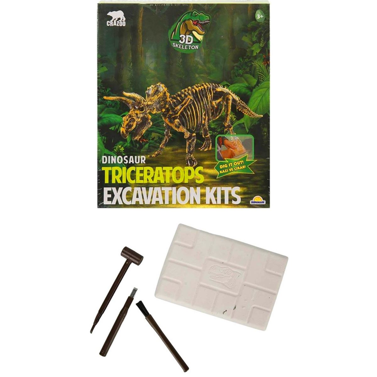 SUNMAN CRAZOO KAZI SETİ 502 3D DİNOZOR TRİCERATOPS 3+ 1