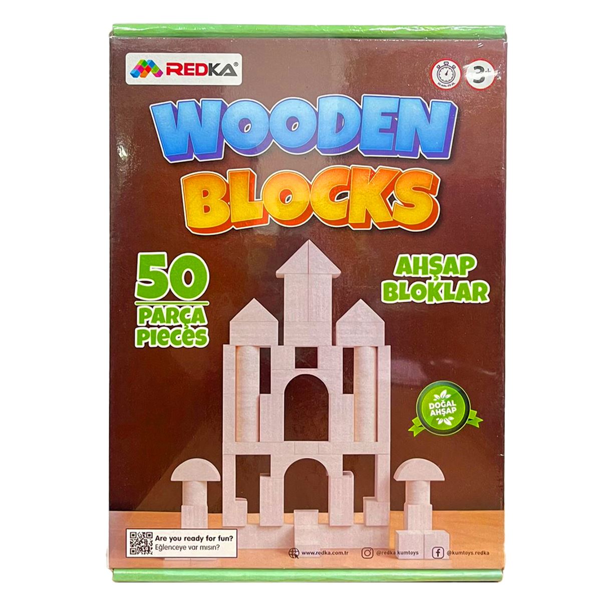 REDKA AHŞAP BLOKLAR RD5670 DOĞAL RENK 50 PARÇA 3+ 1