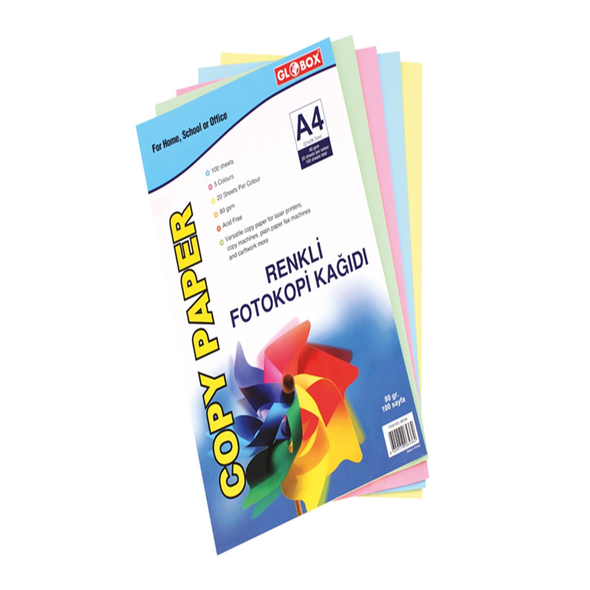 GLOBOX RENKLİ FOTOKOPİ KAĞIDI A4 KARIŞIK 100 LÜ 24 PK 6536 1