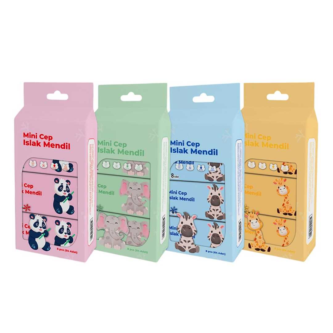 AROW ISLAK MENDİL CEP TİPİ KRD-6179 SEVİMLİ HAYVANLAR 8 Lİ 1