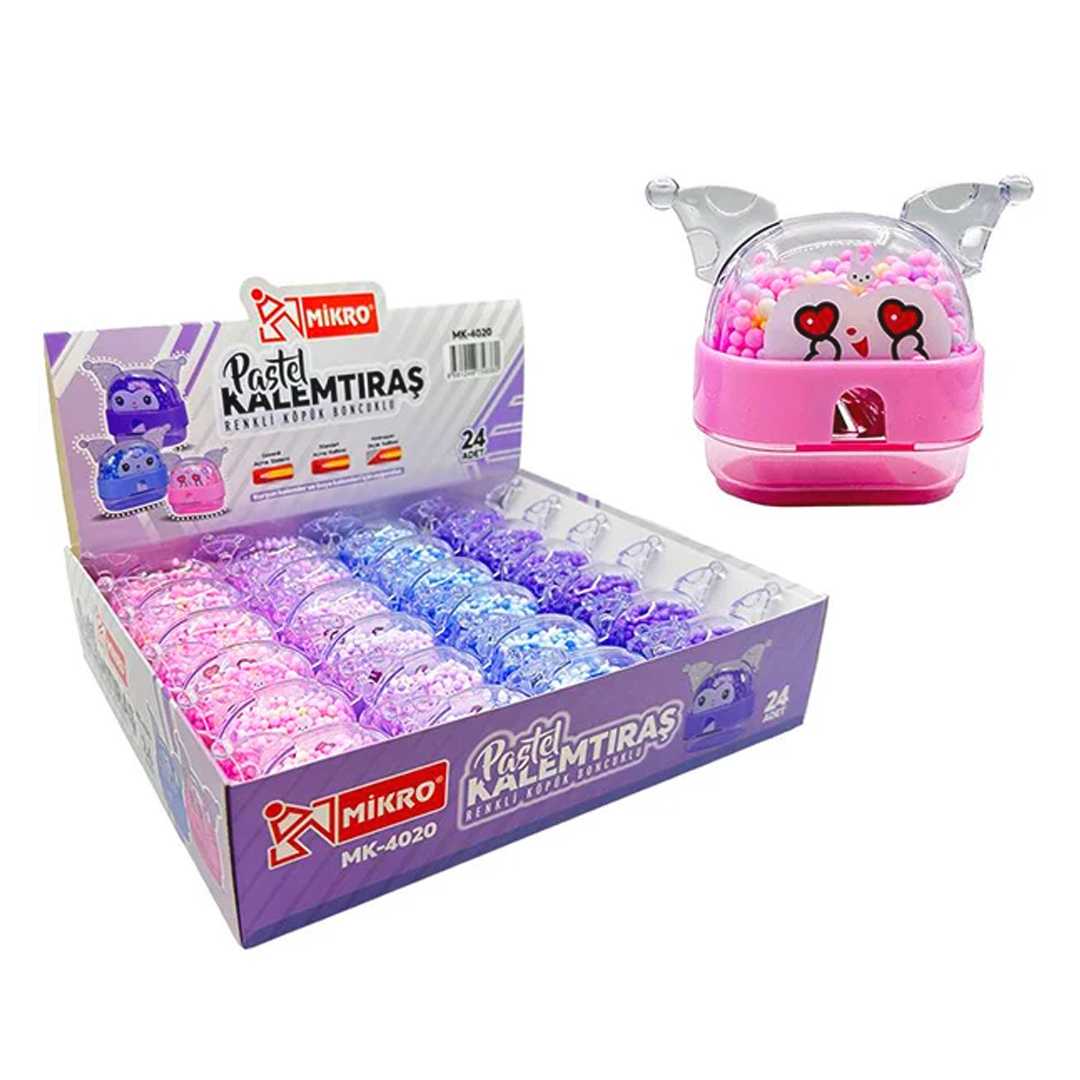 MİKRO KALEMTIRAŞ MK-4020 BAT CAT KÖPÜK BALONCUKLU PASTEL TEK BÖLMELİ 24 LÜ 1