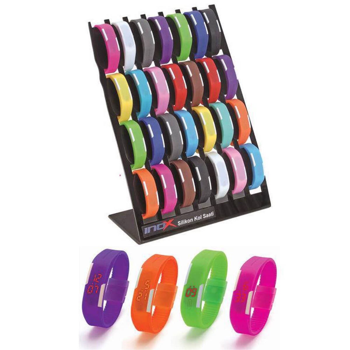 İNOX KOL SAATİ SİLİKON RENKLİ LED 60 LI 0256 1