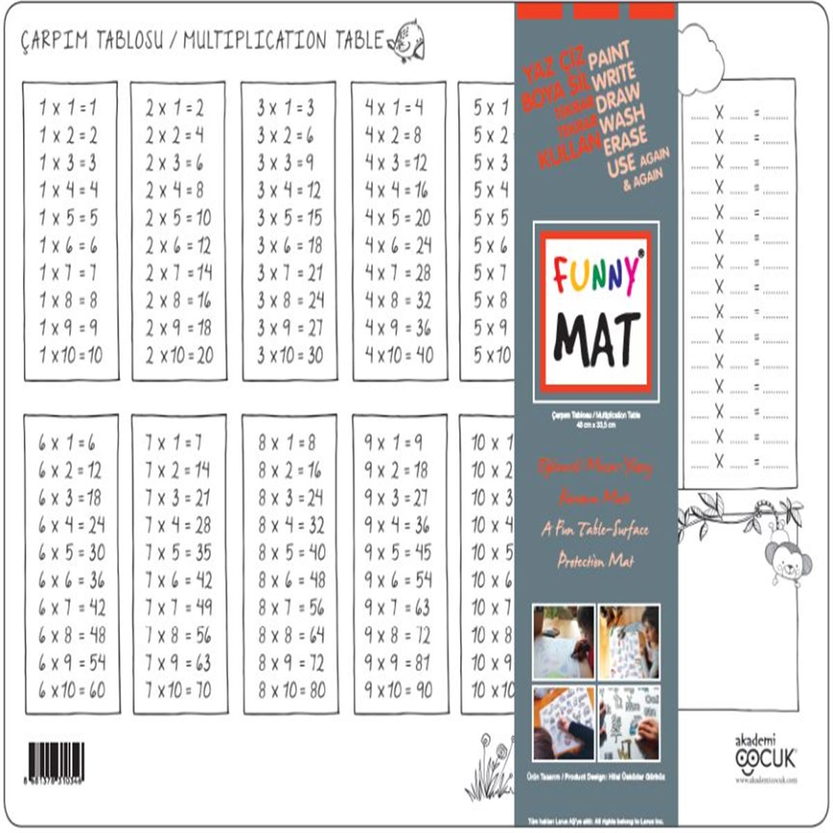AKADEMİ ÇOCUK FUNNY MAT ÇARPIM TABLOSU 33,5x48 CM 1