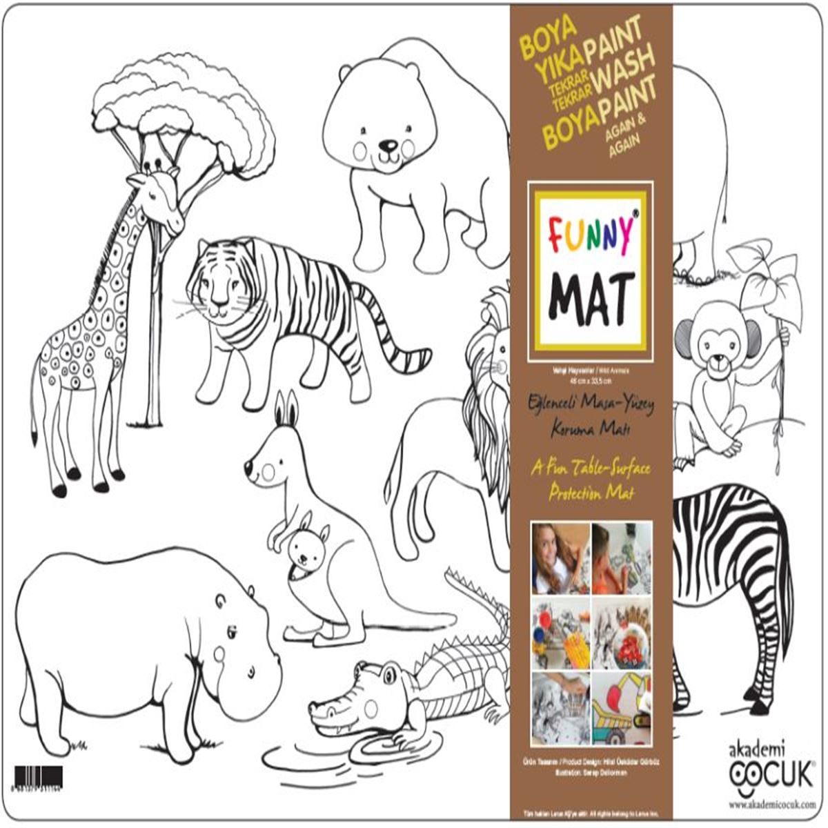 AKADEMİ ÇOCUK FUNNY MAT VAHŞİ HAYVANLAR 33,5X48 CM 1