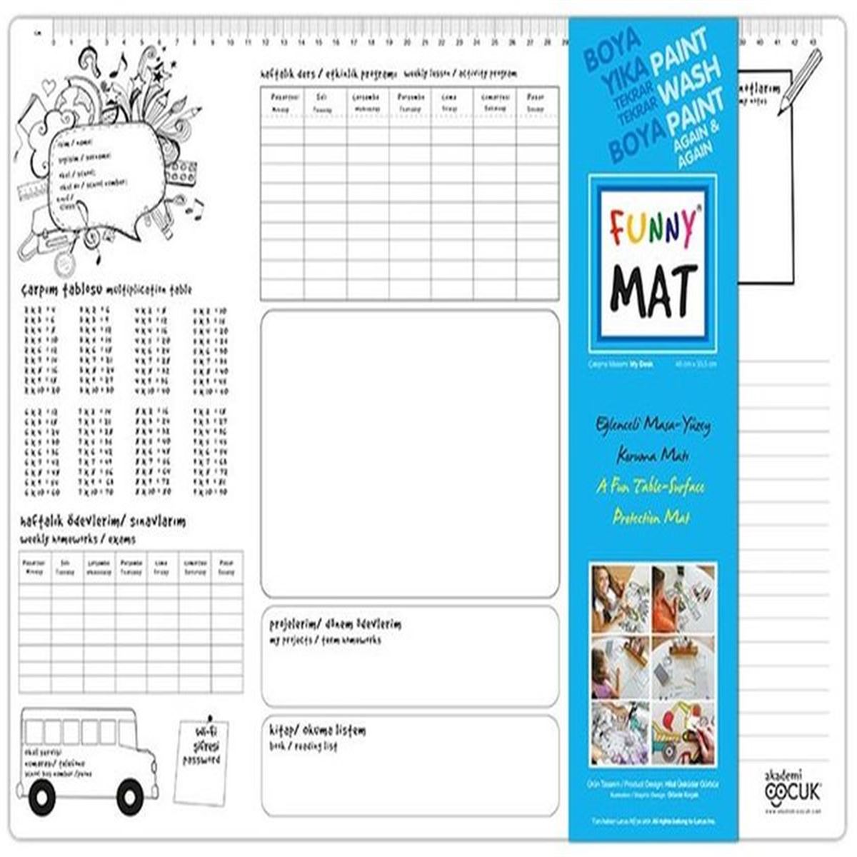AKADEMİ ÇOCUK FUNNY MAT ÇALIŞMA MASAM MY DESK 33,5X48 CM 1