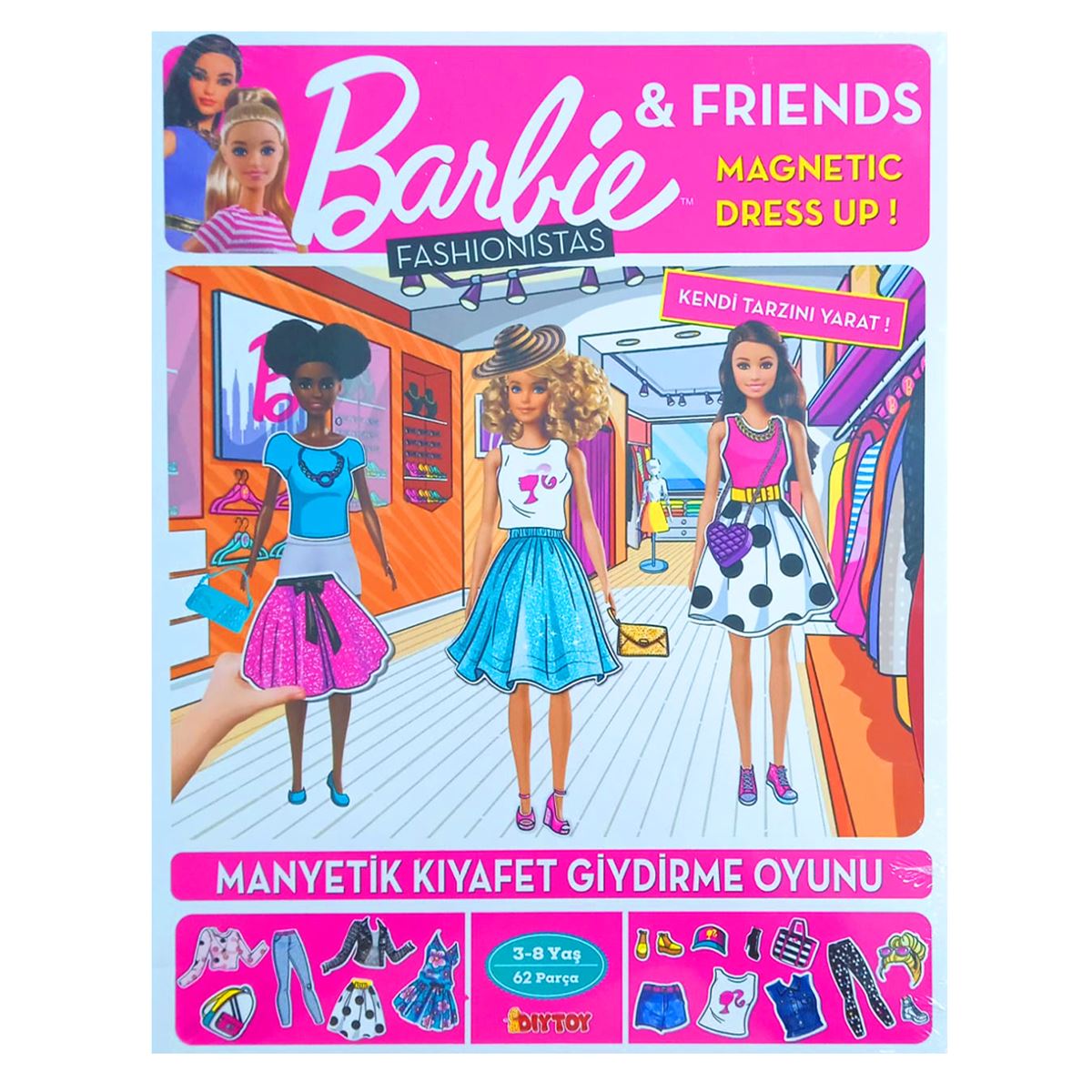 DİYTOY BARBİE MANYETİK KIYAFET GİYDİRME BRB1901 FRİENDS 62 PARÇA 3-8 YAŞ 1