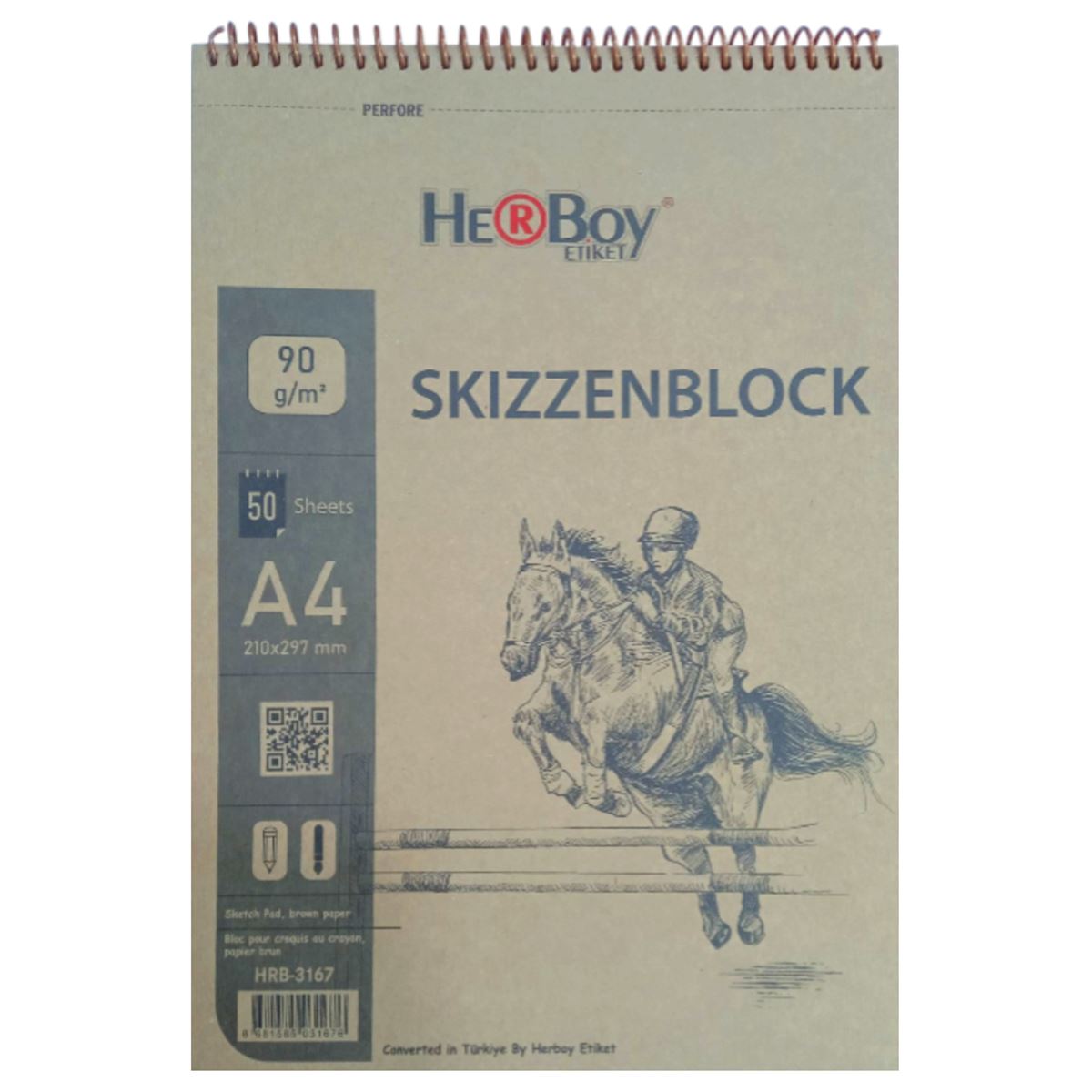 HERBOY ESKİZ DEFTERİ KRAFT A4 ÜSTTEN SPİRALLİ 90 GR 50 YP PERFORELİ HRB-3167 1