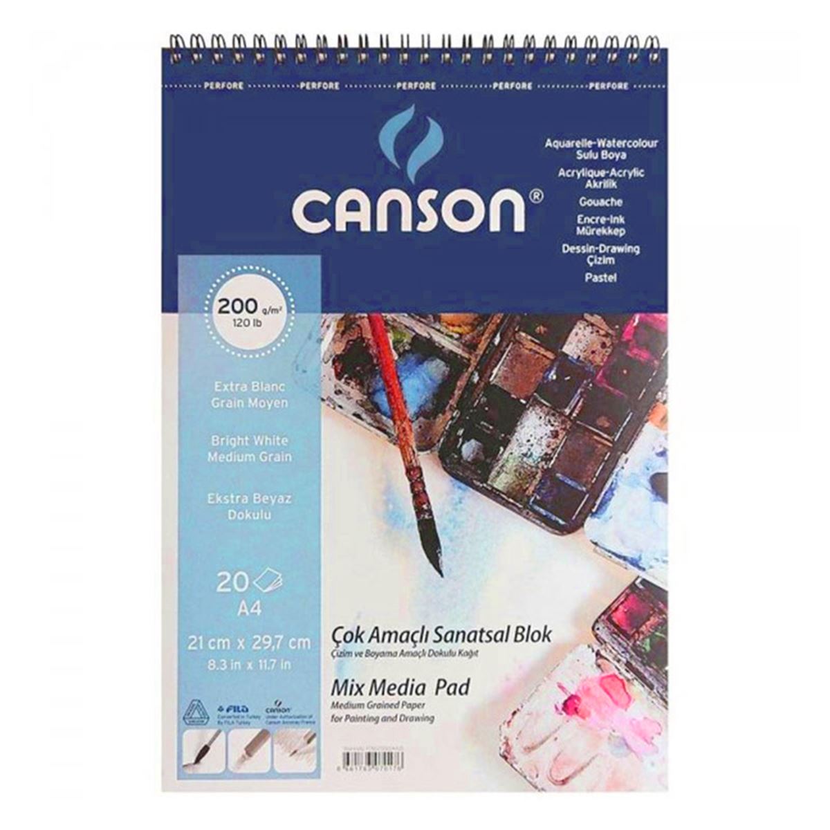 CANSON RESİM DEFTERİ A4 ÜSTTEN SPİRALLİ 200 GR 20 YP FCN20020A4US 1