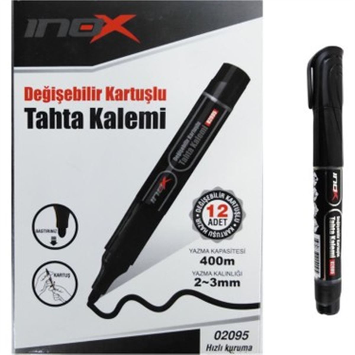İNOX TAHTA KALEMİ KARTUŞLU SİYAH 12 Lİ 02095 1