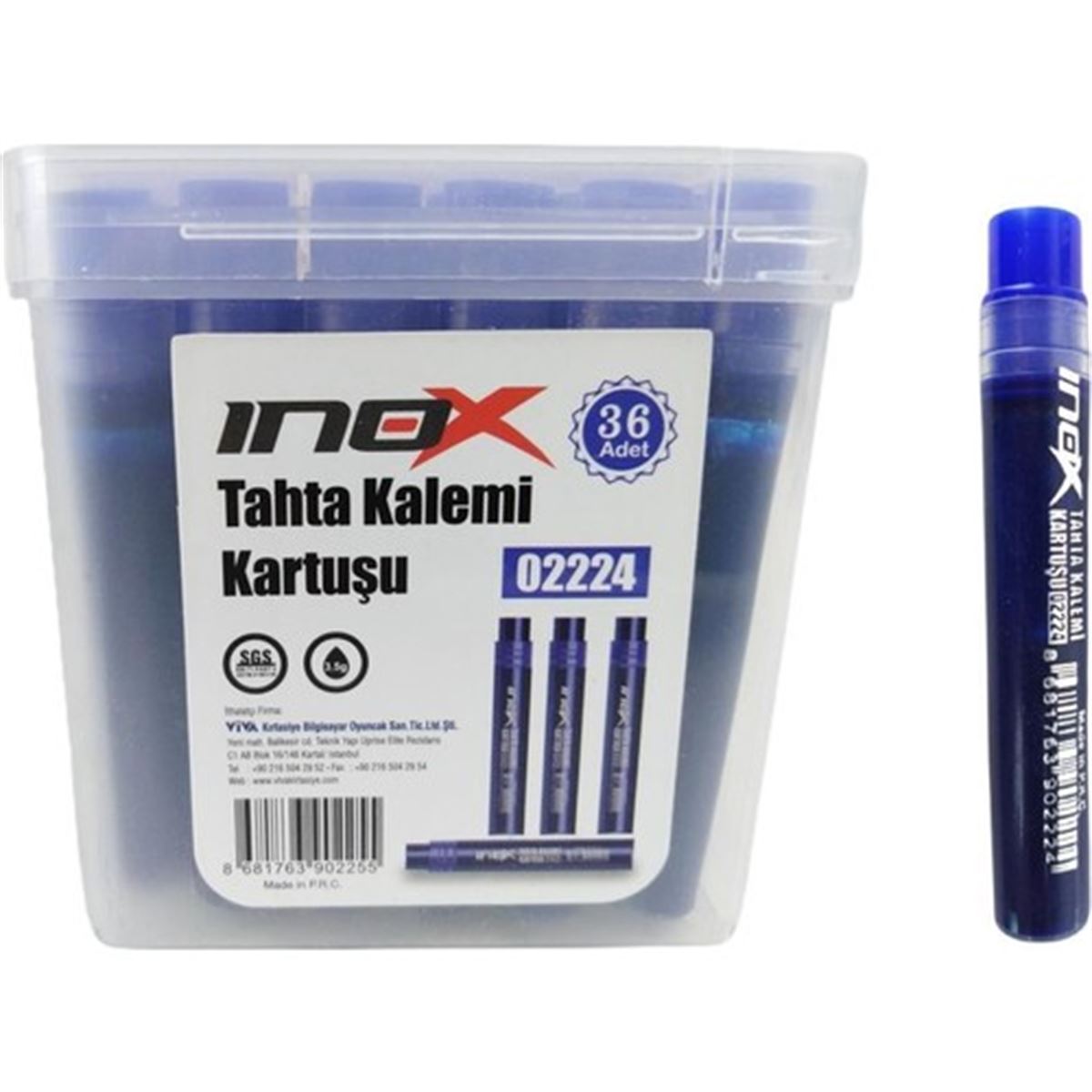 İNOX TAHTA KALEM KARTUŞU MAVİ 36 LI 02224 1