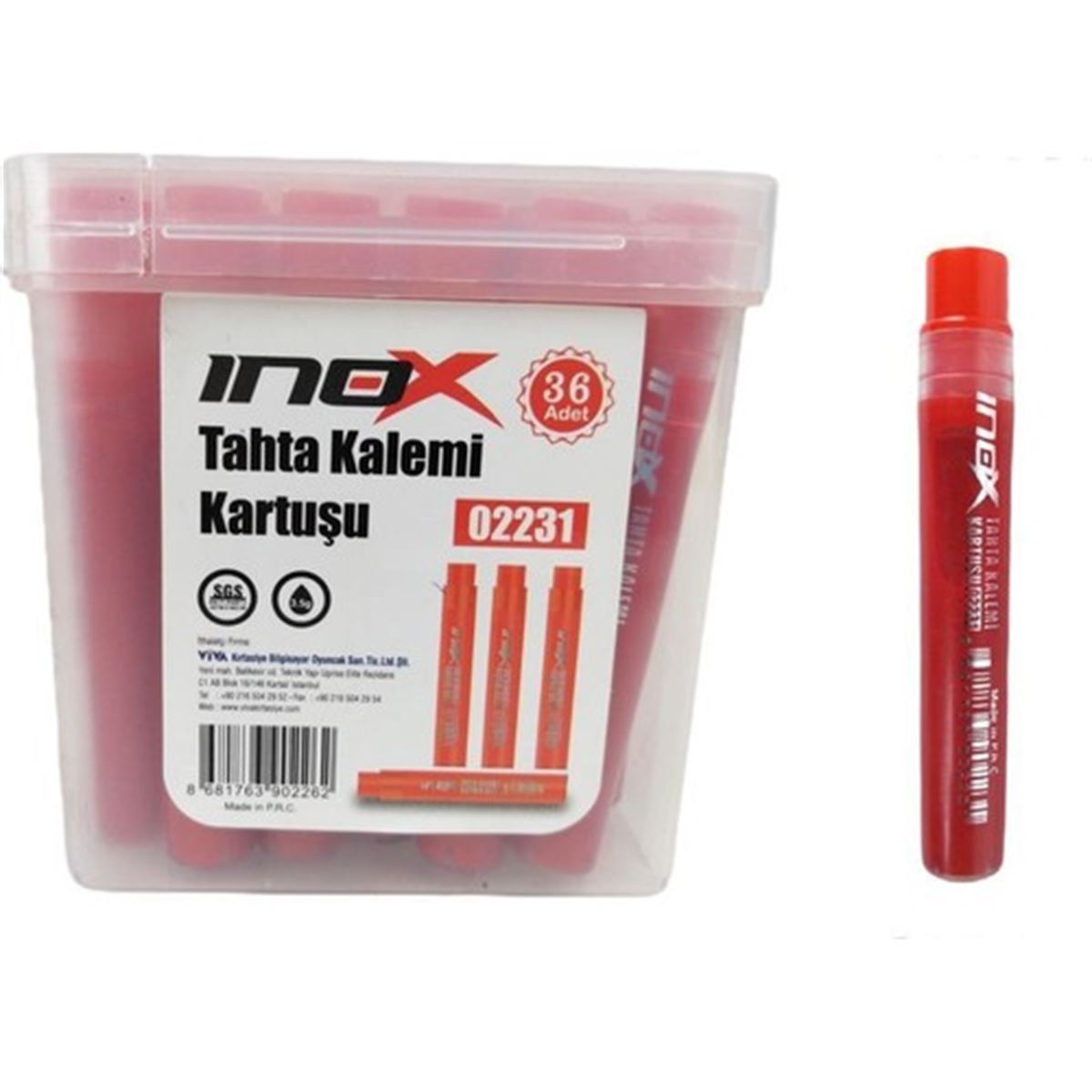 İNOX TAHTA KALEM KARTUŞU KIRMIZI 36 LI 02231 1