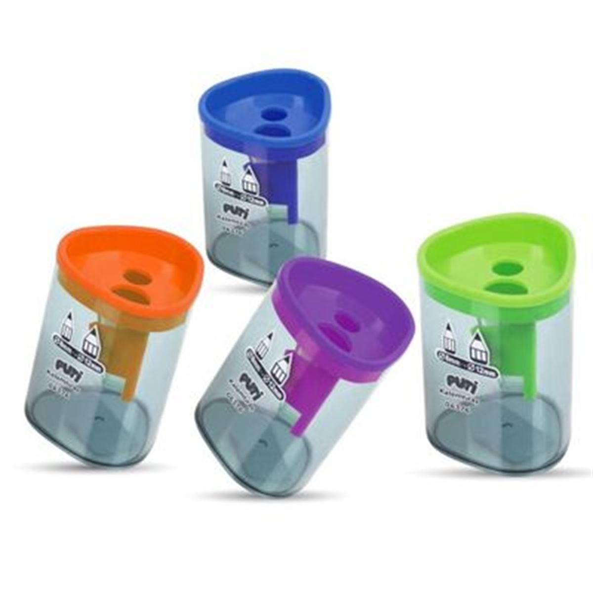 PUTİ KALEMTIRAŞ PLASTİK ÜÇGEN 4 RENK ÇİFT BÖLMELİ 24 LÜ 06376 1