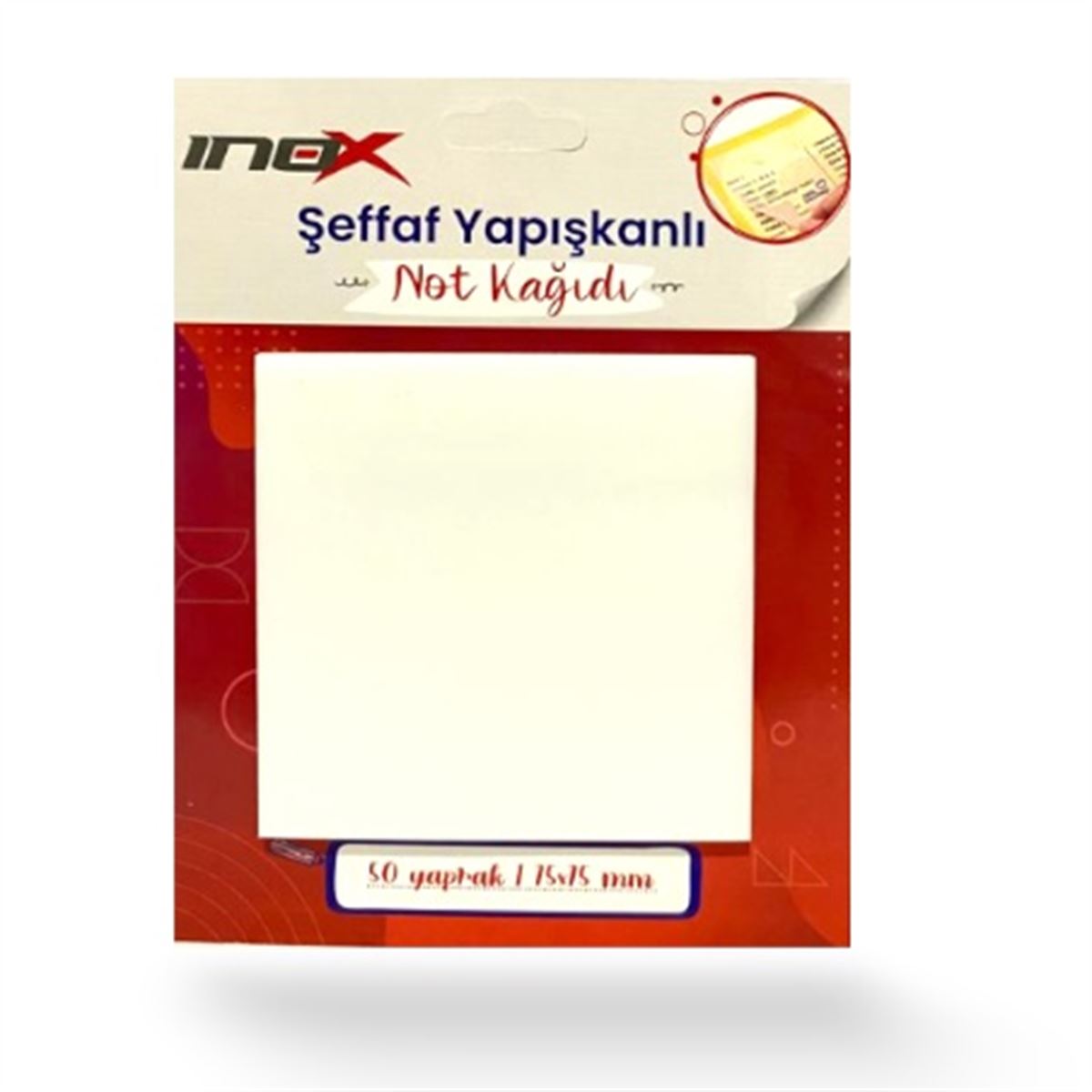 İNOX YAPIŞKANLI NOT KAĞIDI 75x75 ŞEFFAF BEYAZ 50 YP 12 Lİ 09612 1