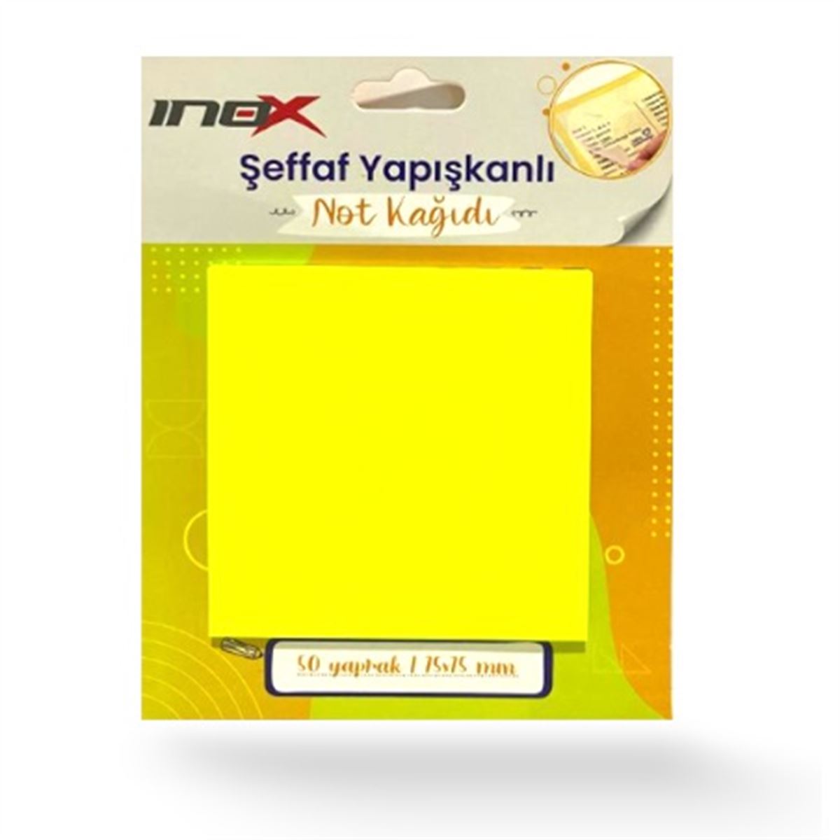 İNOX YAPIŞKANLI NOT KAĞIDI 75x75 ŞEFFAF SARI 50 YP 24 LÜ 09643 1