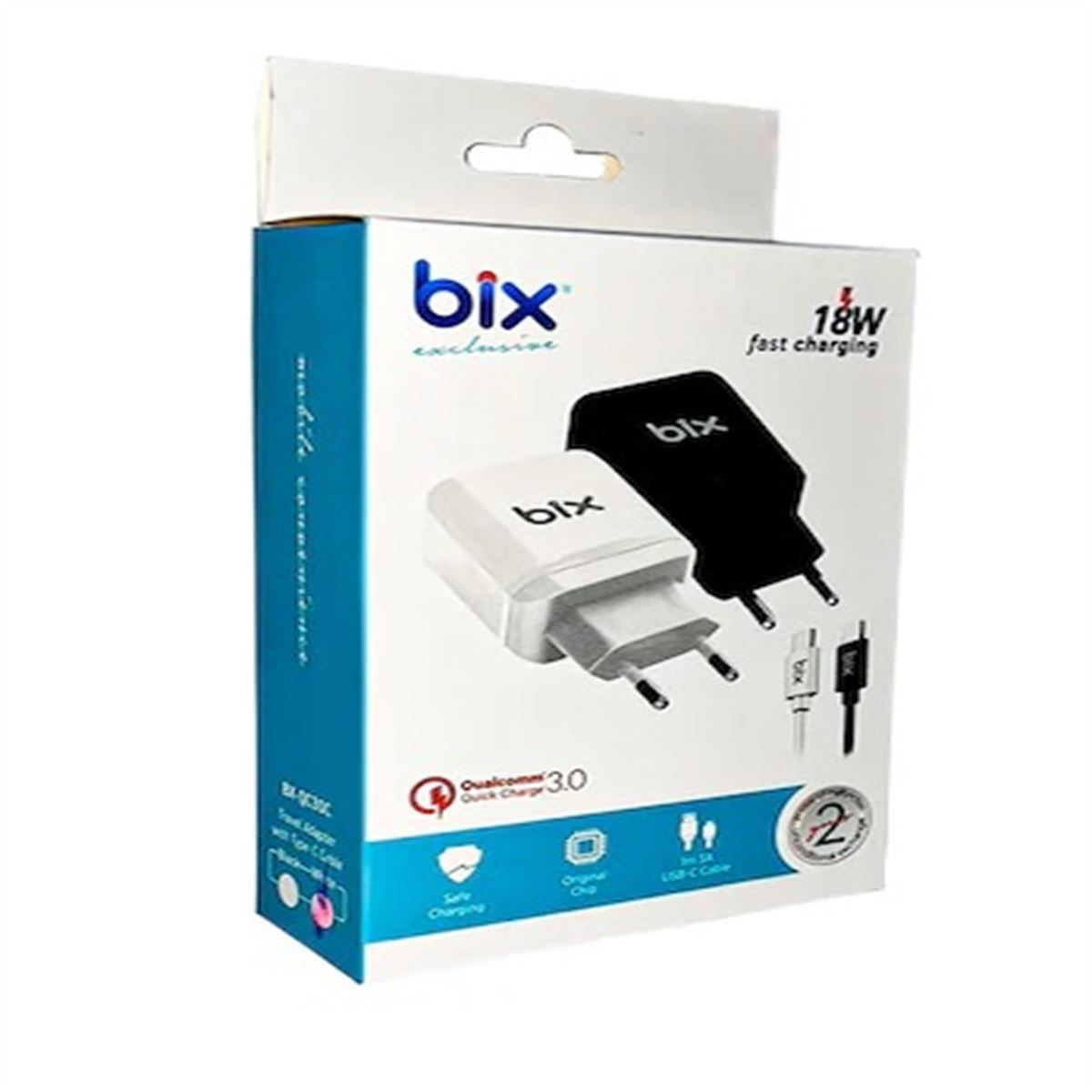 BİX HIZLI SARJ ADAPTÖRÜ BX-QC30C TYPE-C BEYAZ-SİYAH 18W 1