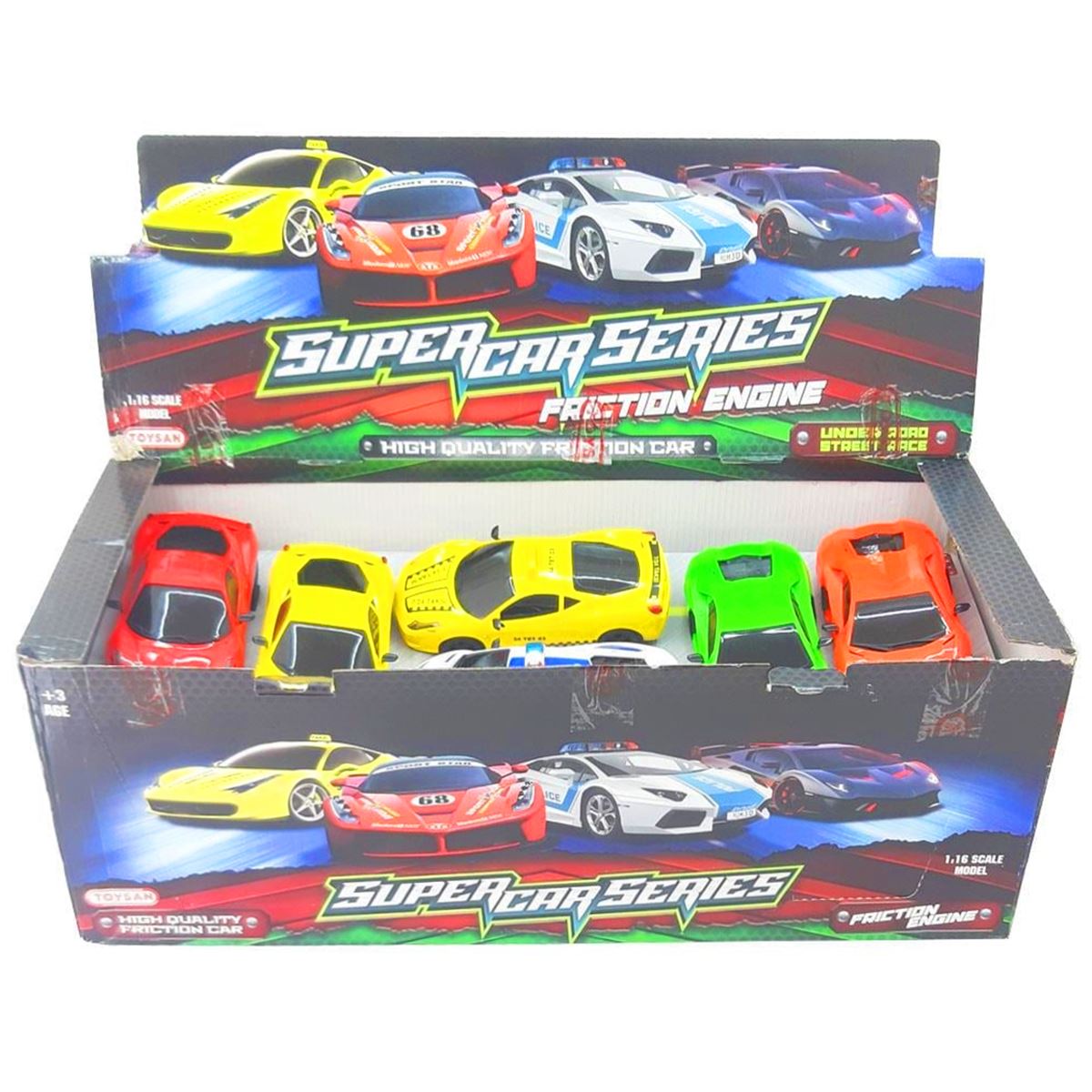 TOYSAN SÜPER CAR SERİES TOY-84 SÜRTMELİ ARABA STANDI 1:16 12 Lİ +3 1