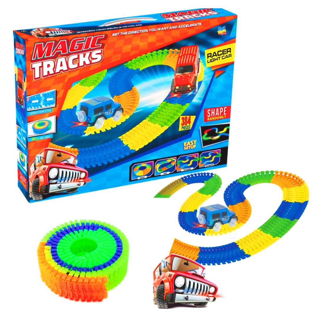 KAYYUM MAGİC TRACKS 8010 IŞIKLI ARABALAR RAY UZUNLUĞU 480 CM 384 PARÇA 3+ 1
