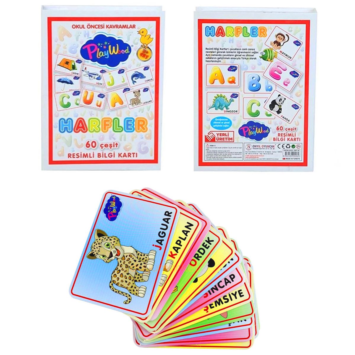 PLAY WOOD AHŞAP RESİMLİ BİLGİ KARTI HARFLER ONY-26 60 ÇEŞİT 2+ 1