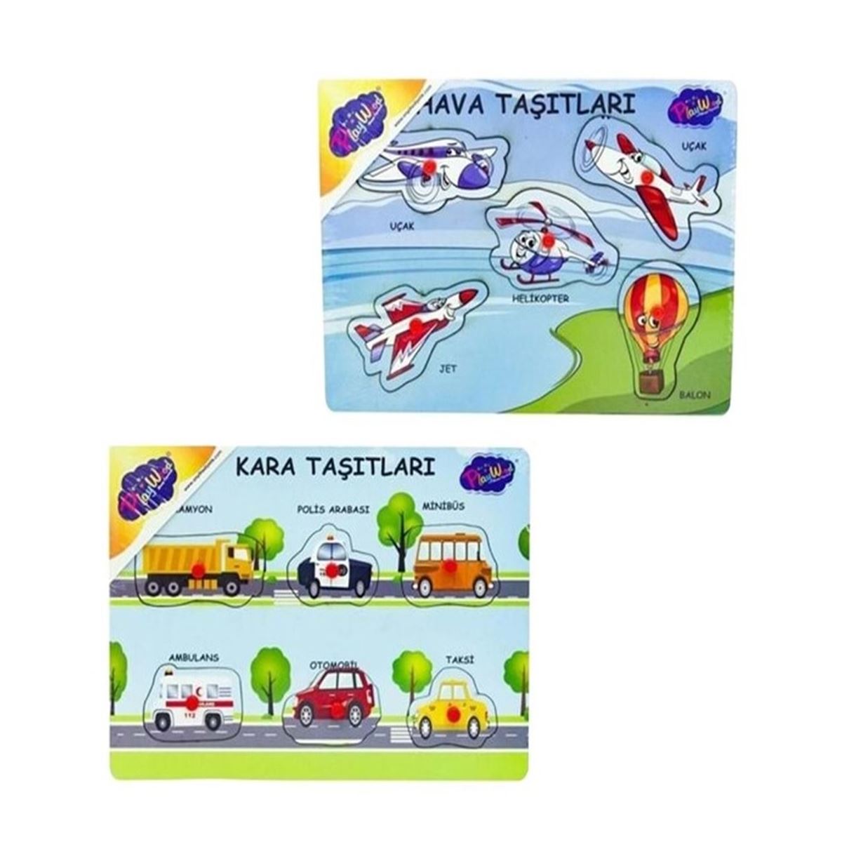 PLAY WOOD AHŞAP TUTMALI YAPBOZ ONY-147-148 KARA VE HAVA TAŞITLARI EŞLEŞTİRMELİ 18M+ 1