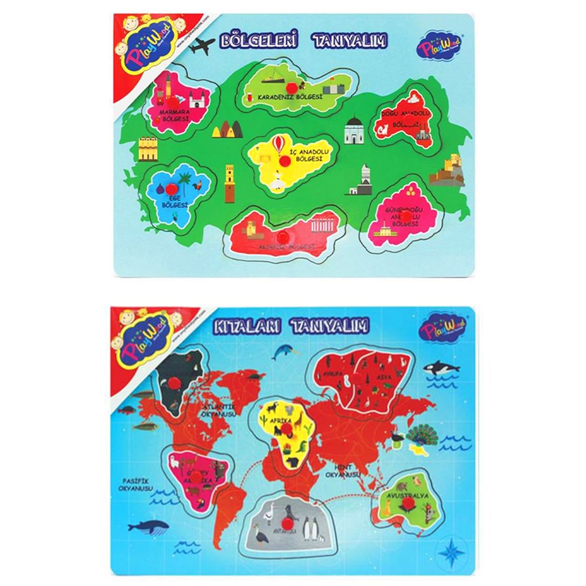 PLAY WOOD AHŞAP TUTMALI YAPBOZ ONY-204-205 BÖLGELERİ TANIYALIM 18M+ 1