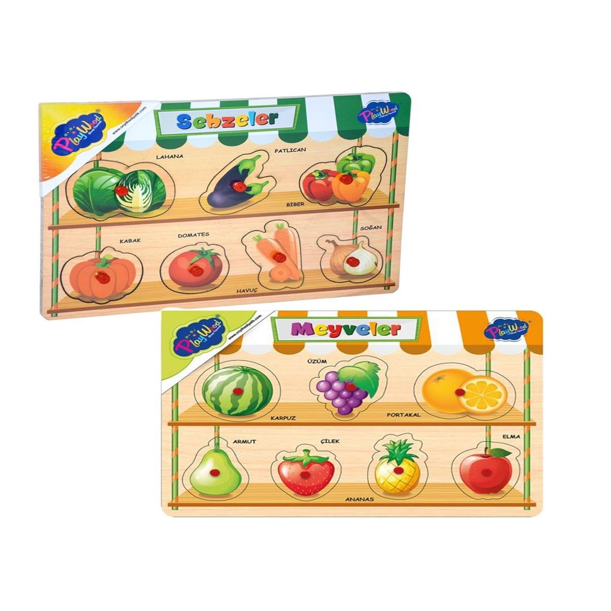 PLAY WOOD AHŞAP TUTMALI YAPBOZ ONY-302-303 SEBZELER VE MEYVELER EŞLEŞTİRMELİ 18M+ 1