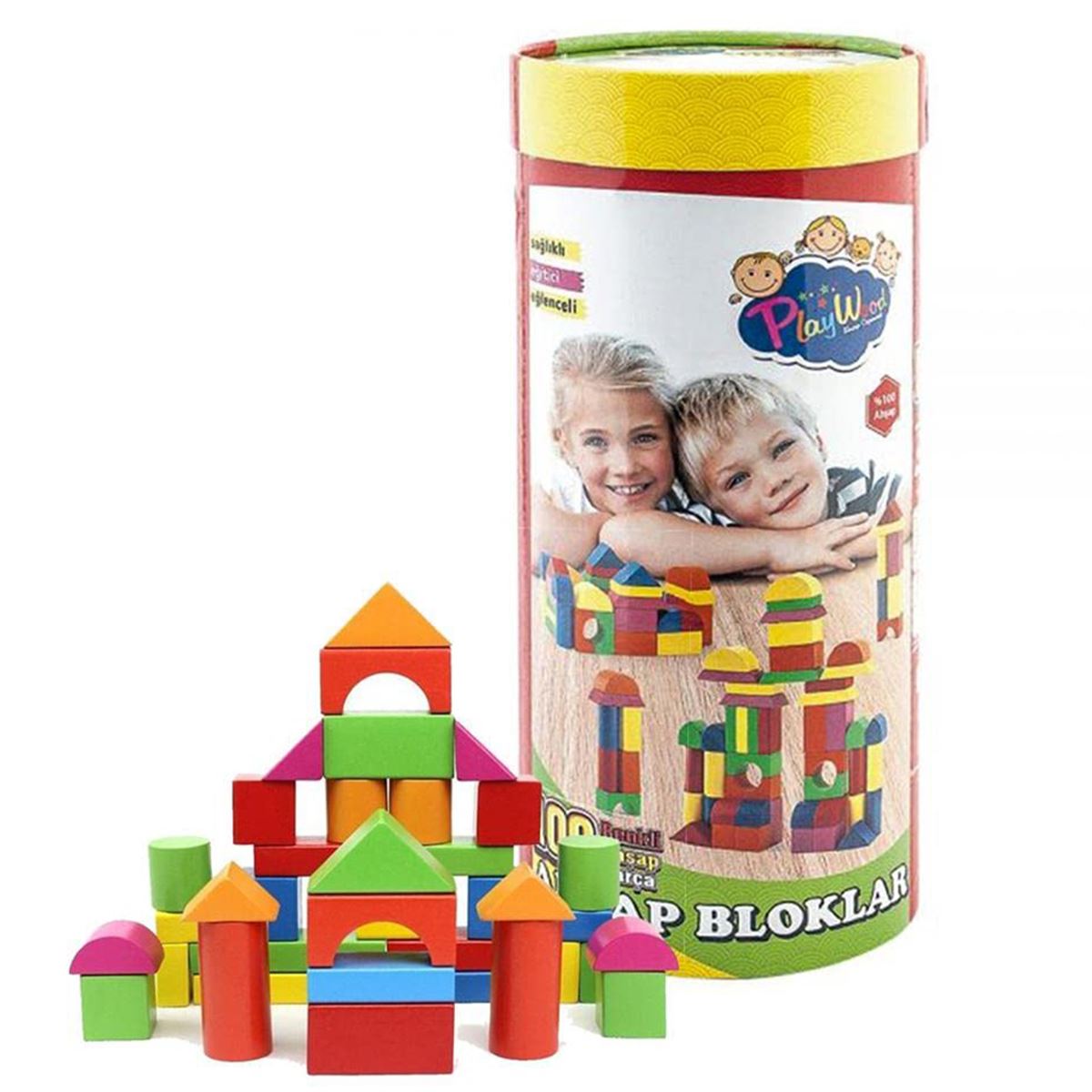 PLAY WOOD AHŞAP BLOKLAR RENKLİ ONY-309 100 PARÇA 3+ 1