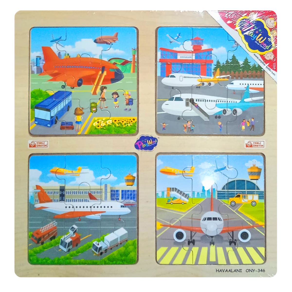 PLAY WOOD AHŞAP PUZZLE ONY-343-344-345-346 HAVAALANI 4 LÜ 3+ 1