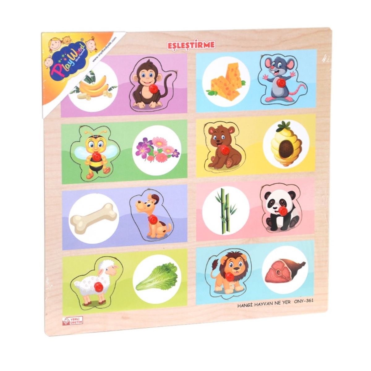 PLAY WOOD AHŞAP TUTMALI YAPBOZ ONY-360-361 HANGİ HAYVAN NE YER EŞLEŞTİRME 3+ 1