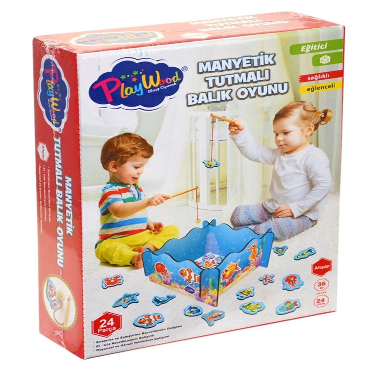 PLAY WOOD AHŞAP MANYETİK TUTMALI BALIK OYUNU ONY-381 24 PARÇA 36M+ 1