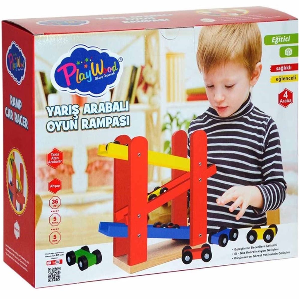 PLAY WOOD AHŞAP YARIŞ ARABALI OYUN RAMPASI ONY-382 5 PARÇA 36M+ 1