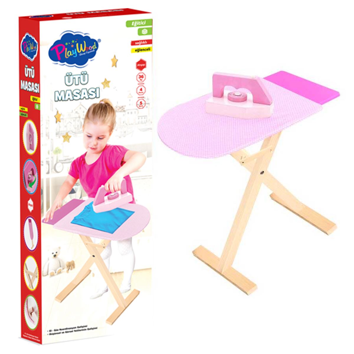 PLAY WOOD AHŞAP ÜTÜ MASASI SETİ ONY-383 İRONİNG BOARD 3 PARÇA 36M+ 1