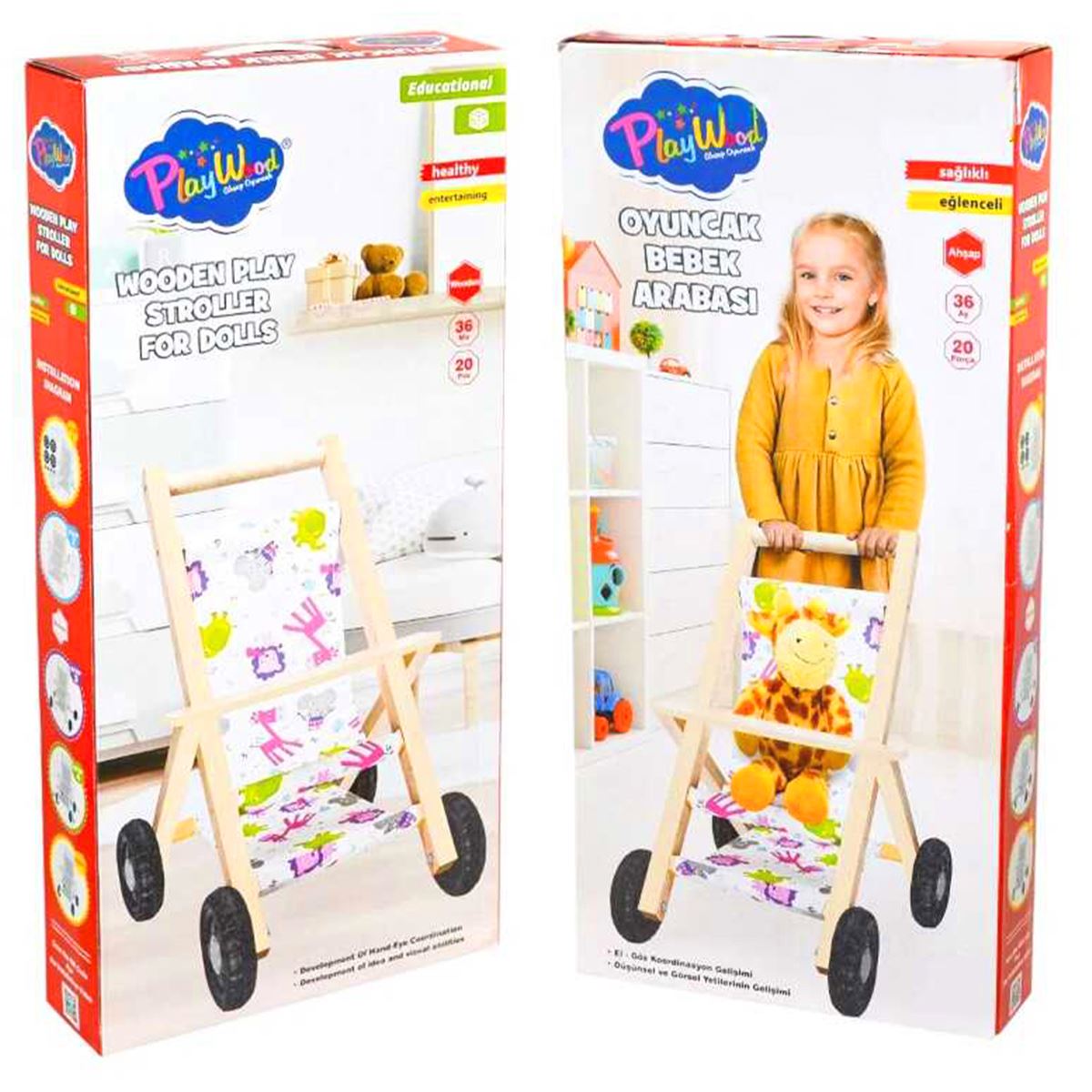 PLAY WOOD AHŞAP OYUNCAK BEBEK ARABASI ONY-386 20 PARÇA 36M+ 1