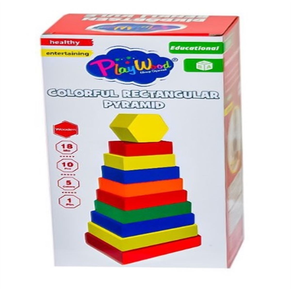 PLAY WOOD AHŞAP DİKDÖRTGEN RENKLİ KULE ONY-393 COLORFUL RECTANGULAR PYRAMİD 10 PARÇA 18M+ 1
