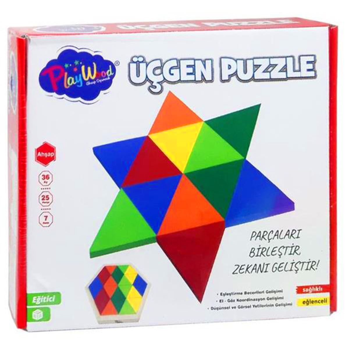 PLAY WOOD AHŞAP ÜÇGEN PUZZLE ONY-395 7 RENK 25 PARÇA 36M+ 1