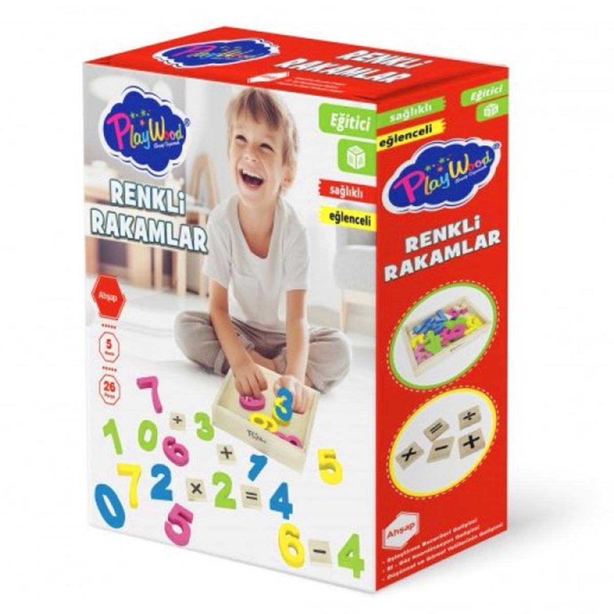 PLAY WOOD AHŞAP RENKLİ RAKAMLAR ONY-401 KASALI 5 RENK 26 PARÇA 3+ 1