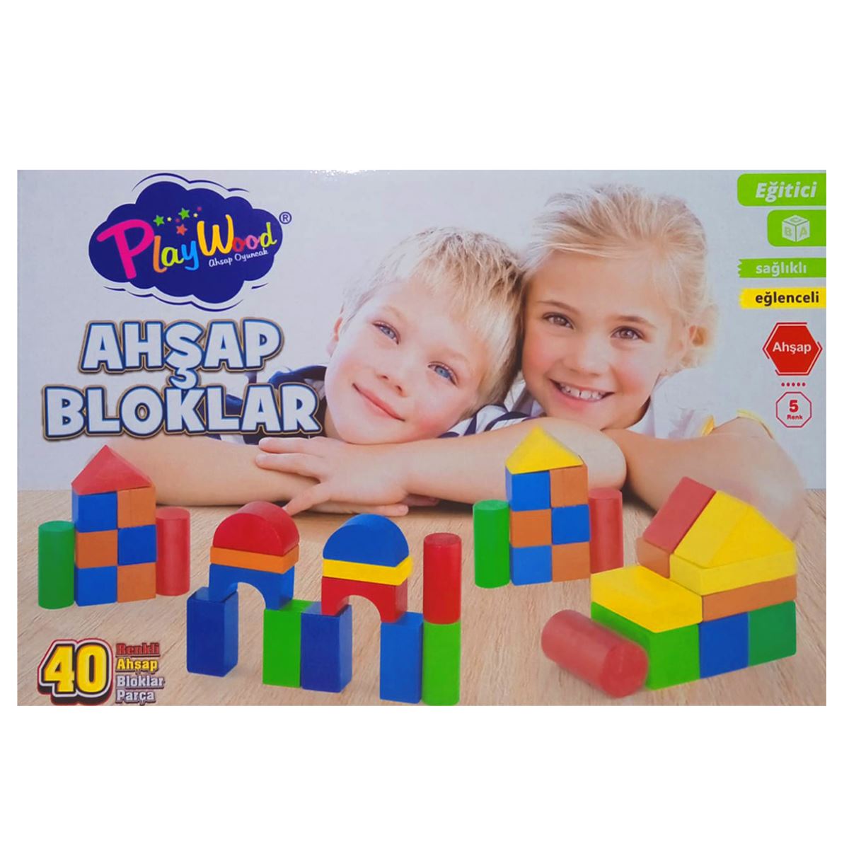 PLAY WOOD AHŞAP BLOKLAR RENKLİ ONY-403 5 RENK 40 PARÇA 10M+ 1
