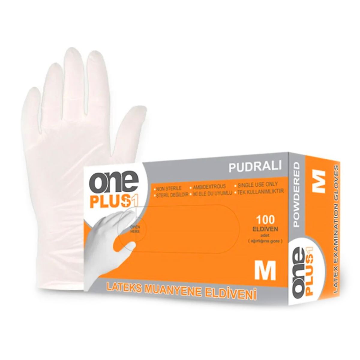 ONEPLUS MUAYENE ELDİVENİ M BEDEN LATEKS PUDRALI 100 LÜ 1