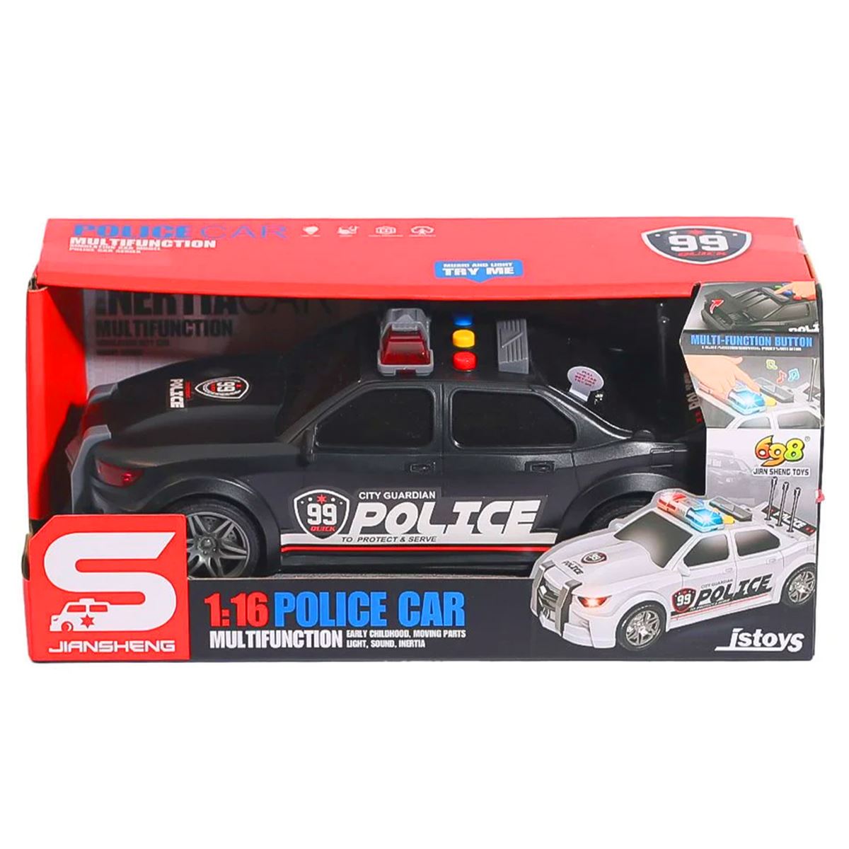 CANEM SÜRTMELİ POLİS ARABASI JS124C POLİCE CAR SESLİ IŞIKLI 1:16 3+ 1
