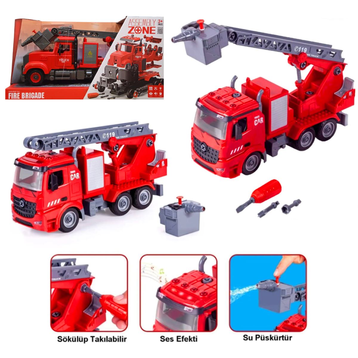 CANEM SÜRTMELİ İTFAİYE YW9081B SÖK TAK SESLİ IŞIKLI 3+ 1