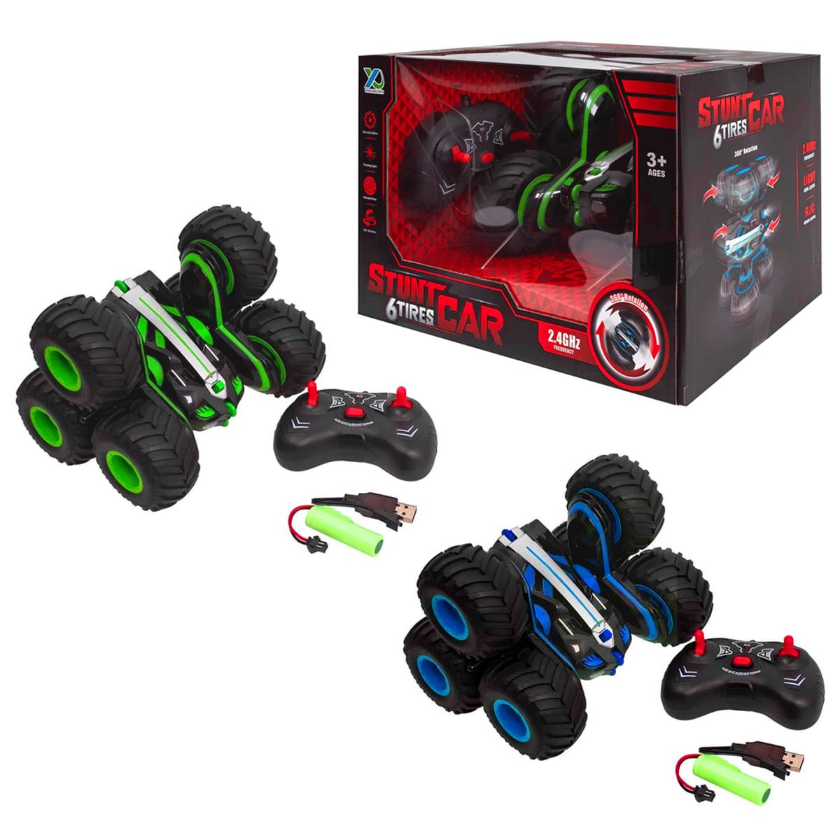 CANEM STUNT CAR 6 TIRES YQ002A KUMANDALI AKROBATİK ARABA 2.4GHZ R/C IŞIKLI ŞARJLI 3+ 1