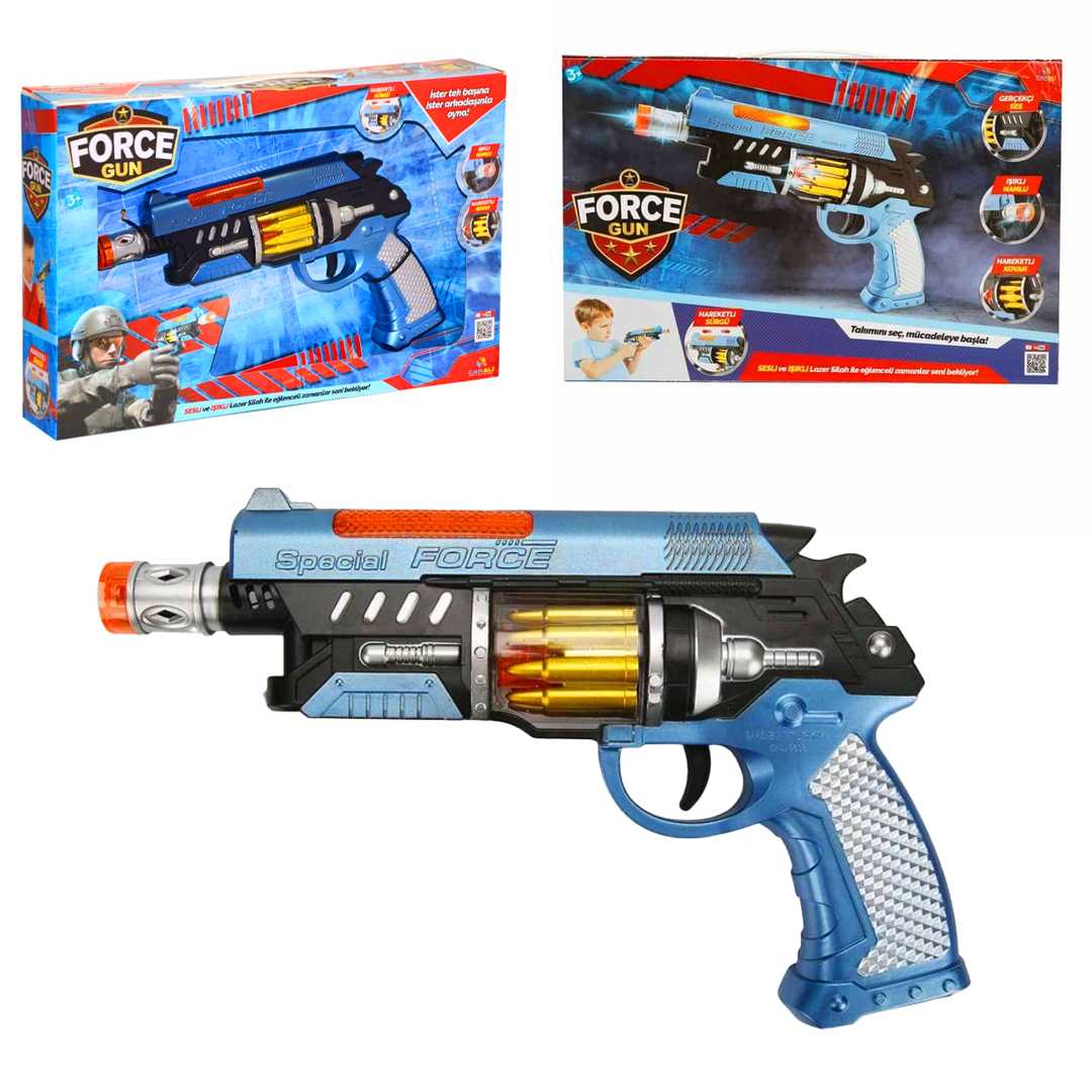 CAN ALİ TOYS SİLAH CNL-3803 FORCE GUN HAREKETLİ KOVAN IŞIKLI NAMLU SESLİ PİLLİ 3+ 1