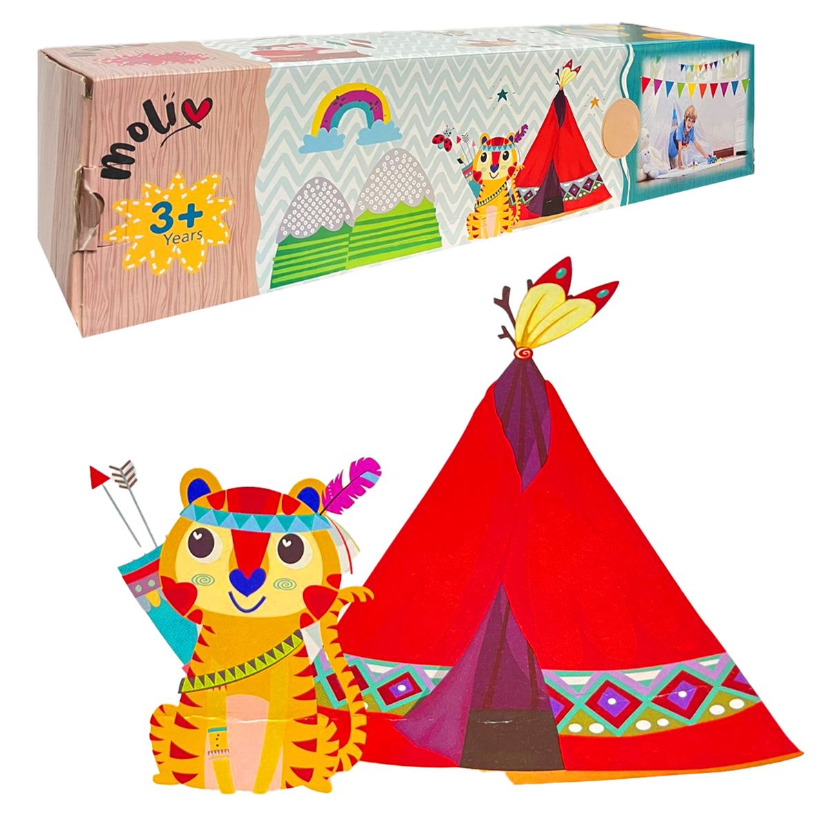 MOLİE OYUN ÇADIRI MOL-077-075 AHŞAP ZİGZAG 120X120X150 CM 3+ 1