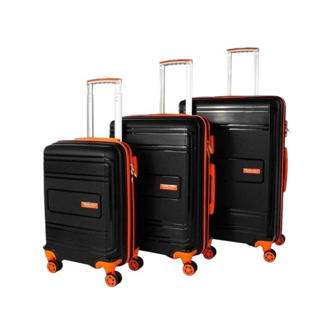TRAVEL POLO VALİZ PP KIRILMAZ A1017 SİYAH-ORANJ 3 LÜ SET 1