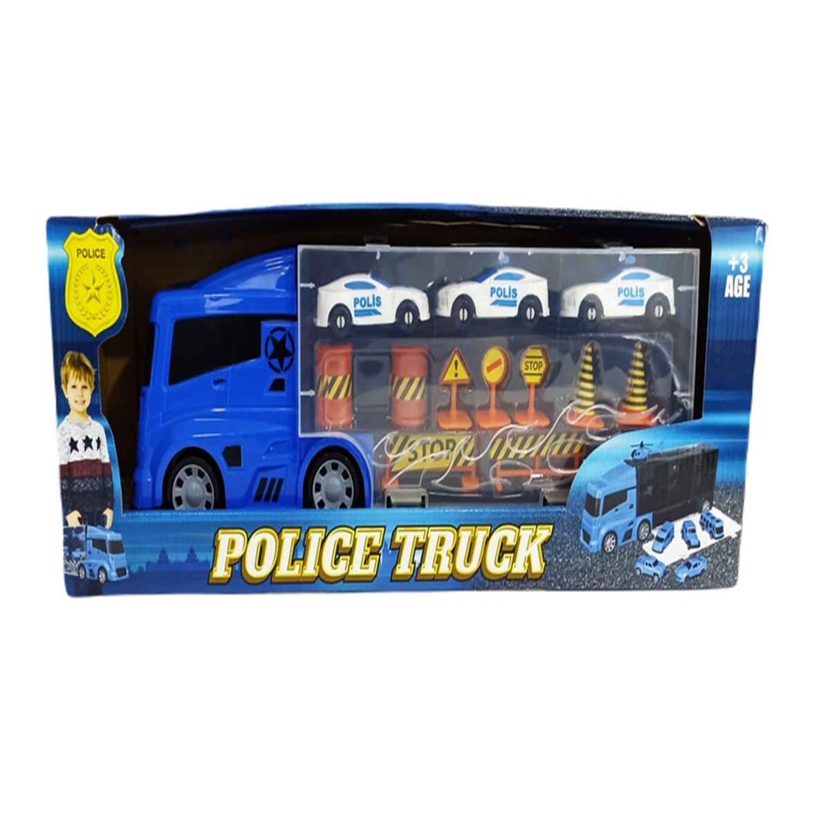 KİNG TOYS SÜRTMELİ TIR LAL2015 ÇANTALI POLİS ARAÇLARI 14 PARÇA 3+ 1