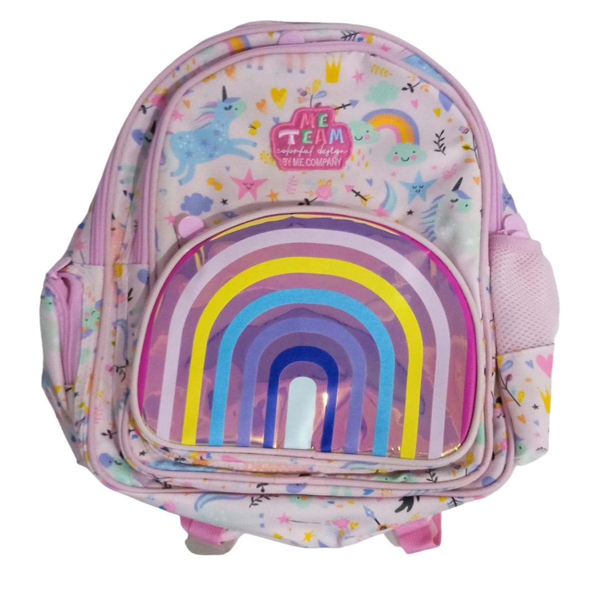 ME TEAM OKUL ÇANTASI 23012 GÖKKUŞAĞI PEMBE ÜÇ BÖLMELİ 1