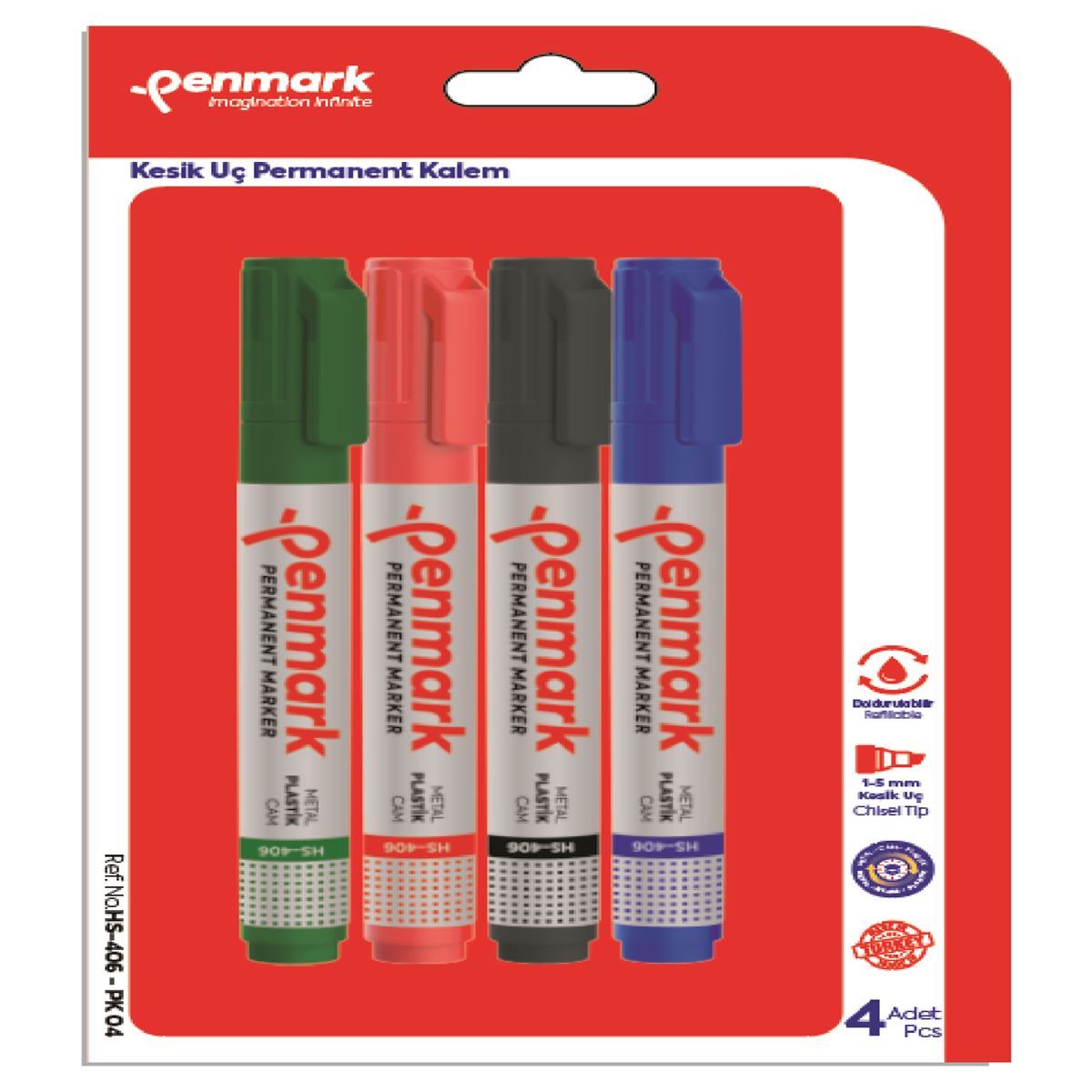 PENMARK PERMANENT MARKÖR HS 406 PK 04 KESİK UÇ 4 LÜ 1
