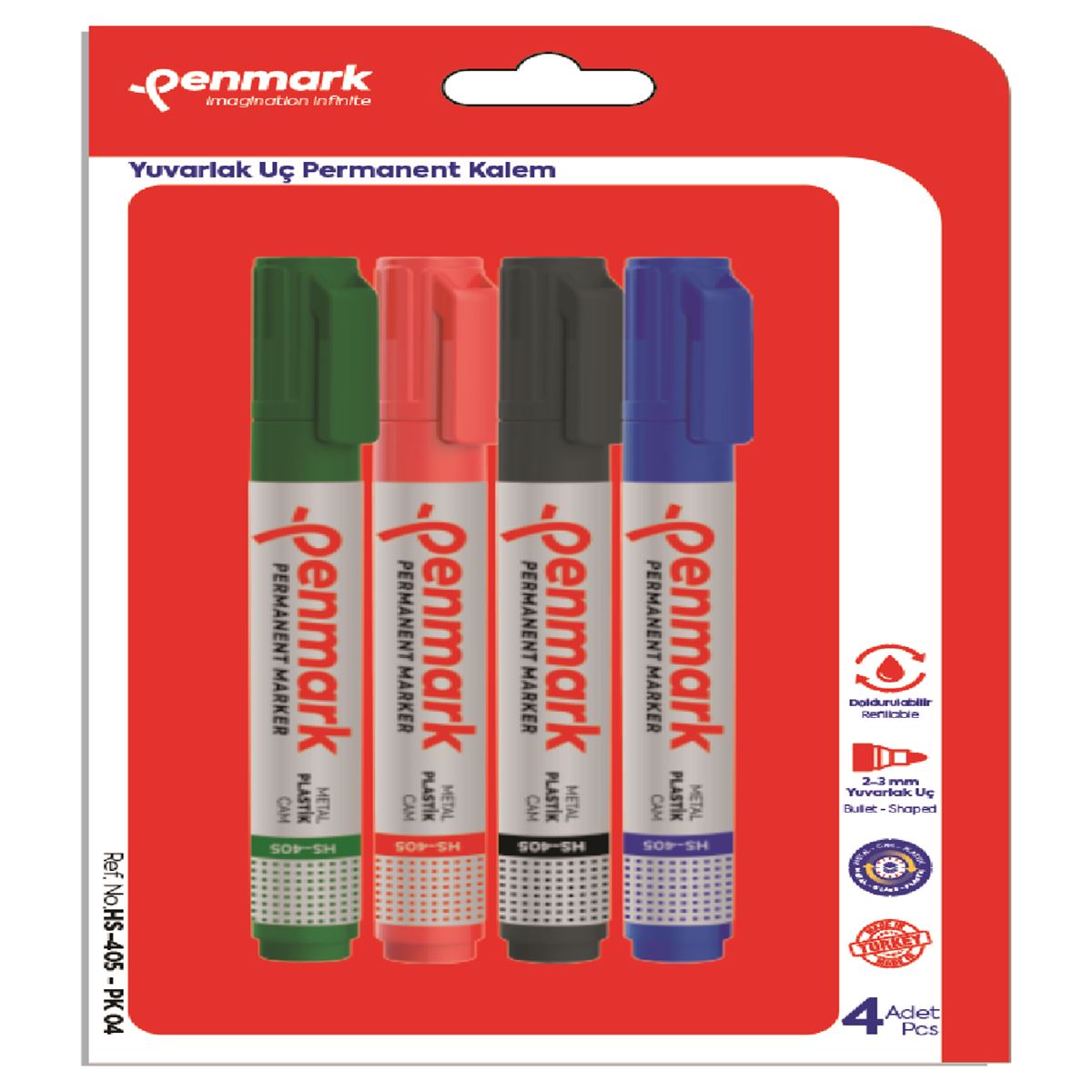PENMARK PERMANENT MARKÖR HS 405 PK 04 YUVARLAK UÇ 4 LÜ 1