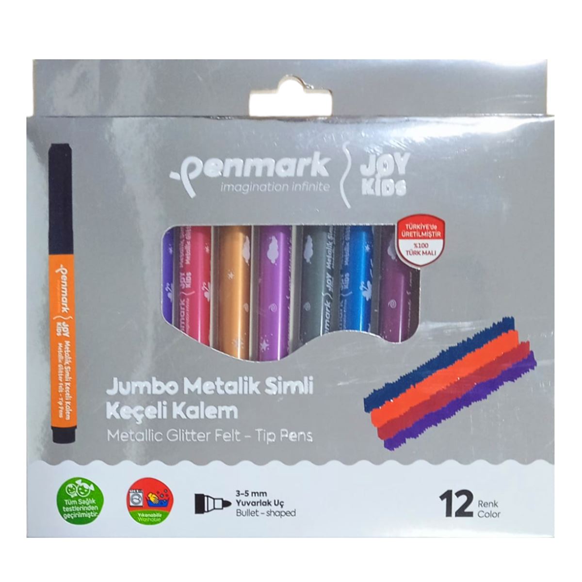 PENMARK KEÇELİ KALEM JUMBO METALİK SİMLİ 12 RENK YIKANABİLİR HS-707-12 1